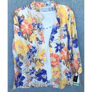 New Alfred Dunner Colorful Floral Blouse Attached  White Tank Set Womens Sz 16